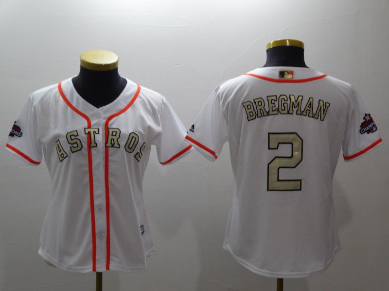 Women Houston Astros #2 Bregman White Gold version MLB Jerseys->women mlb jersey->Women Jersey